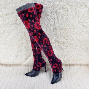 Black cherry floral stretch velvet 4 heel otk boot